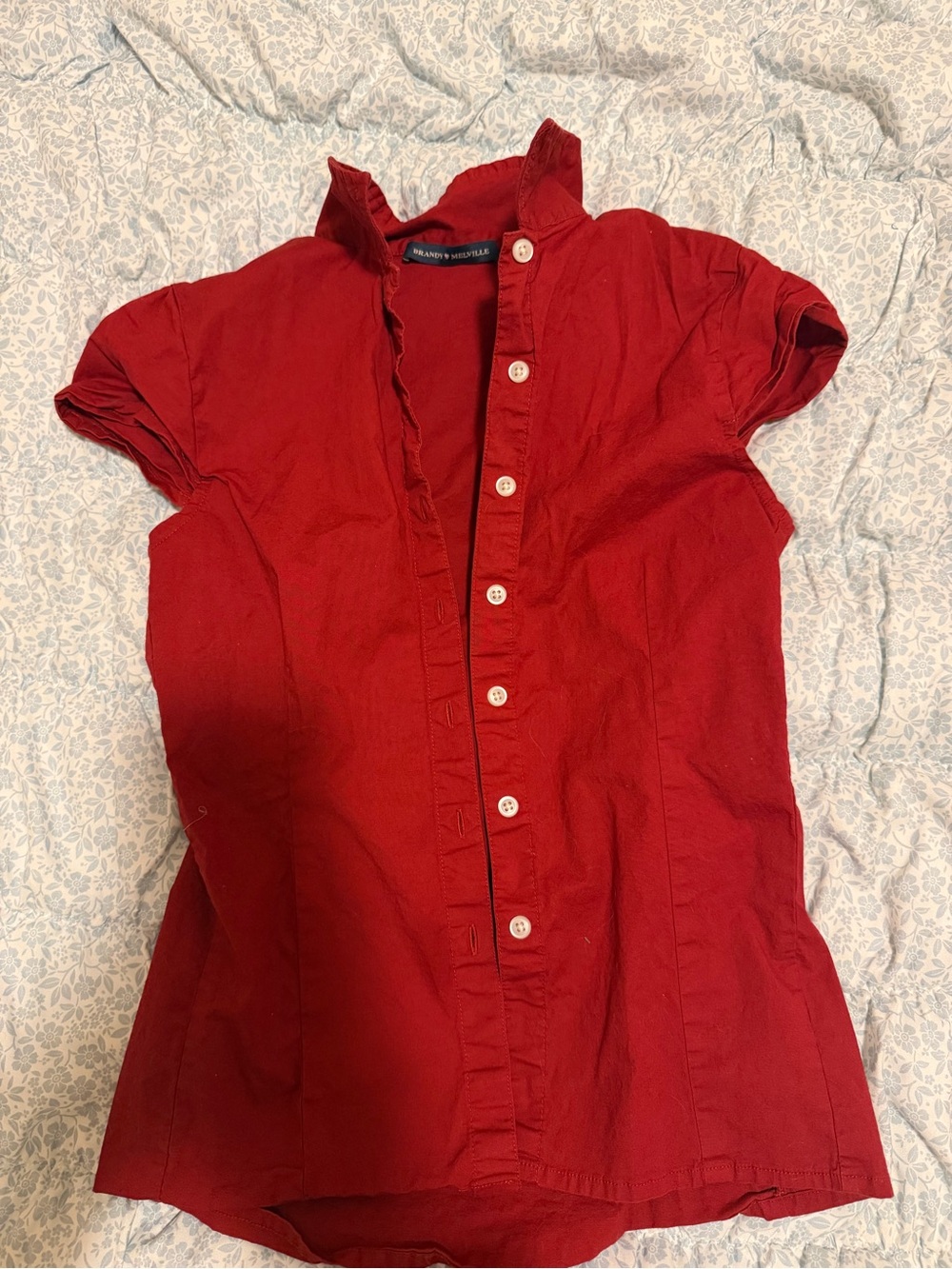 Brandy Melville Red Ruffled Button-Front Shirt